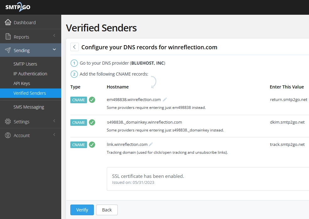 SMTP2GO DNS Records