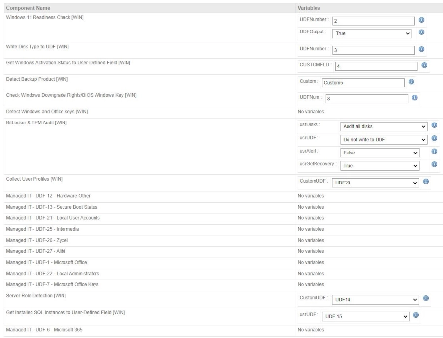 Datto RMM User Defined Fields Config