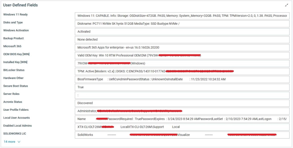 Datto RMM User-Defined Fields Output