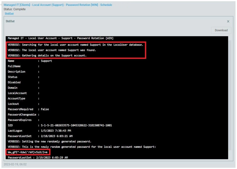 Datto RMM Local User Account Creation and Password Rotation Script Schedule Example