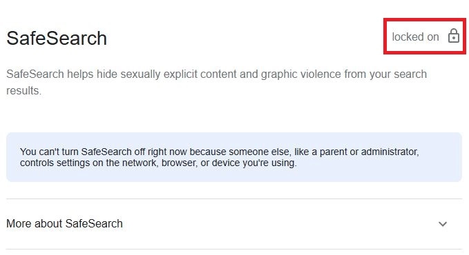 Google Safe Search Locked